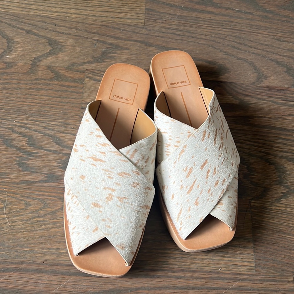 **NEW WITH TAGS** fawn calf hair capri sandals